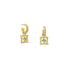 Mashrabiya Trellis Square Earring Drops Yellow Gold - Blue Topaz