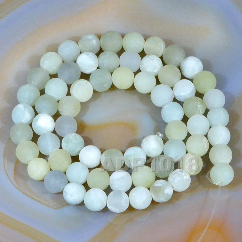 Matte Natural New Mountain Jade Gemstone Round Loose Beads on a 15.5" Strand