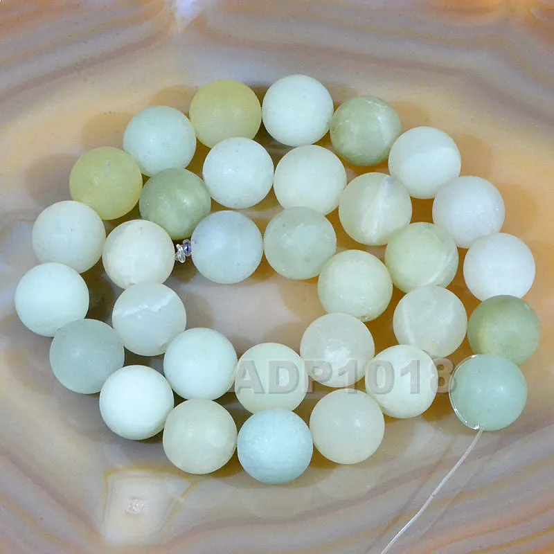 Matte Natural New Mountain Jade Gemstone Round Loose Beads on a 15.5" Strand