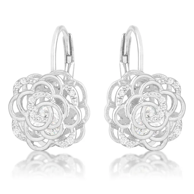 Maya CZ Rose Drop Silvertone Earrings