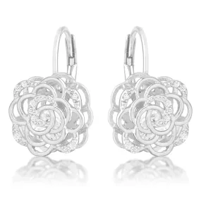 Maya CZ Rose Drop Silvertone Earrings