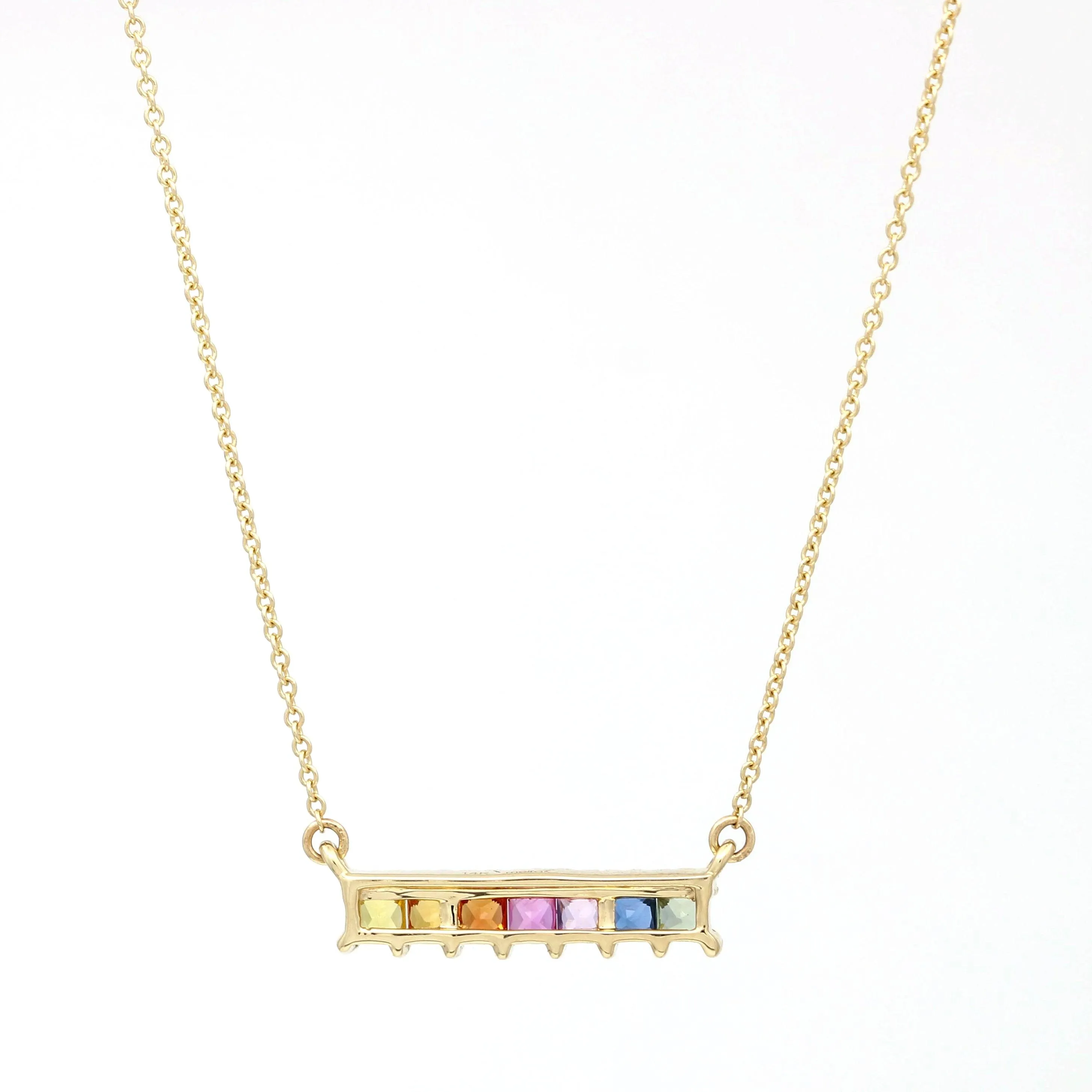 Meira T Diamond Rainbow Sapphire Bar Necklace in 14k Rose Gold