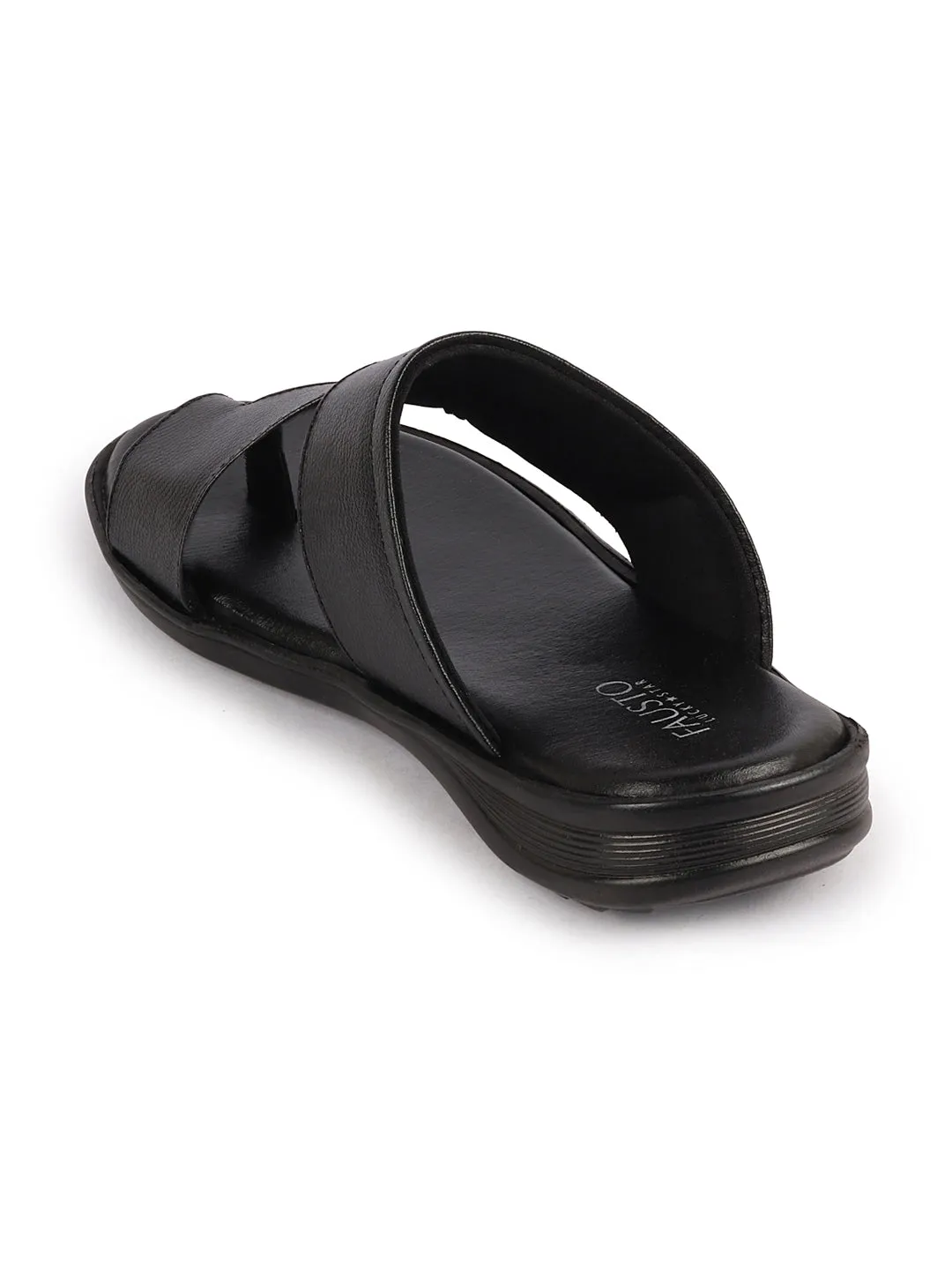 Men Black Daily Indoor Outdoor Multi Strap Slip On Toe Ring Slipper