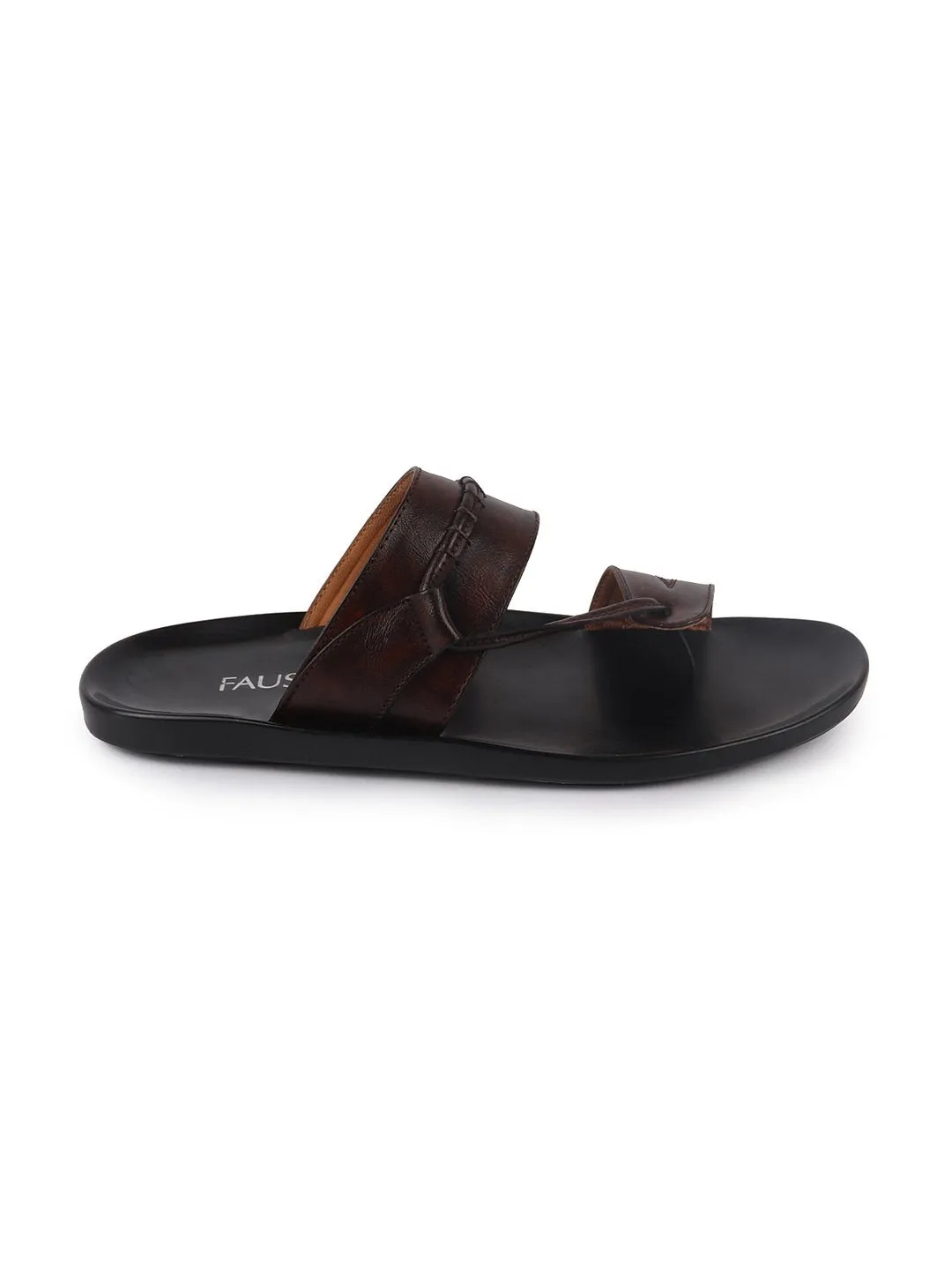 Men Brown Slip On Stylish Toe Ring Slippers