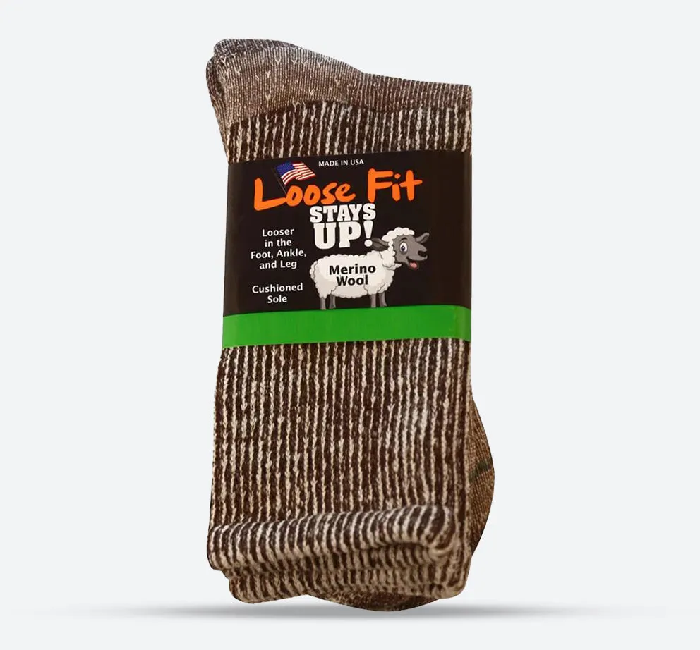 Mens Loose Fit 324 Merino Wool Crew Hiking Socks