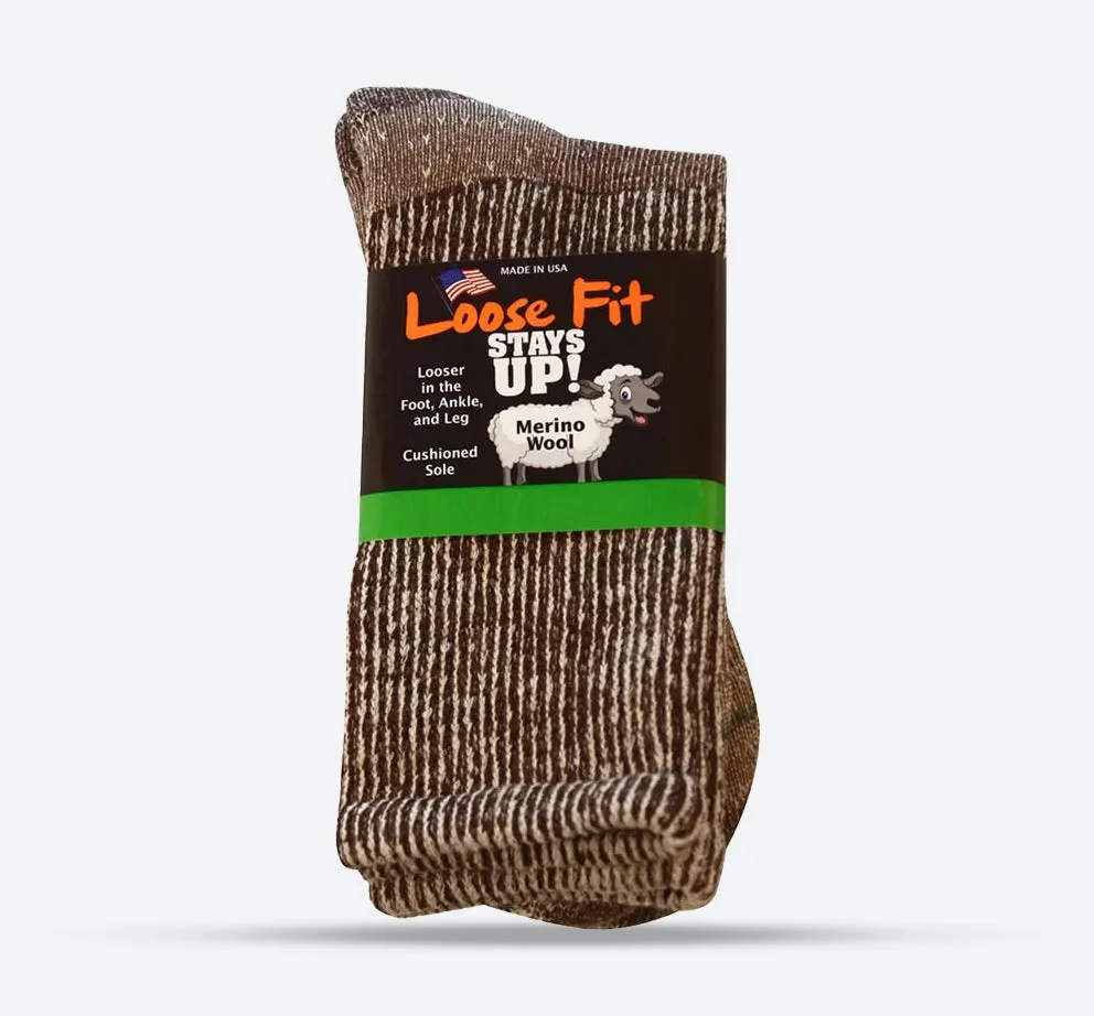 Mens Loose Fit 394 Merino Wool Crew Hiking Socks