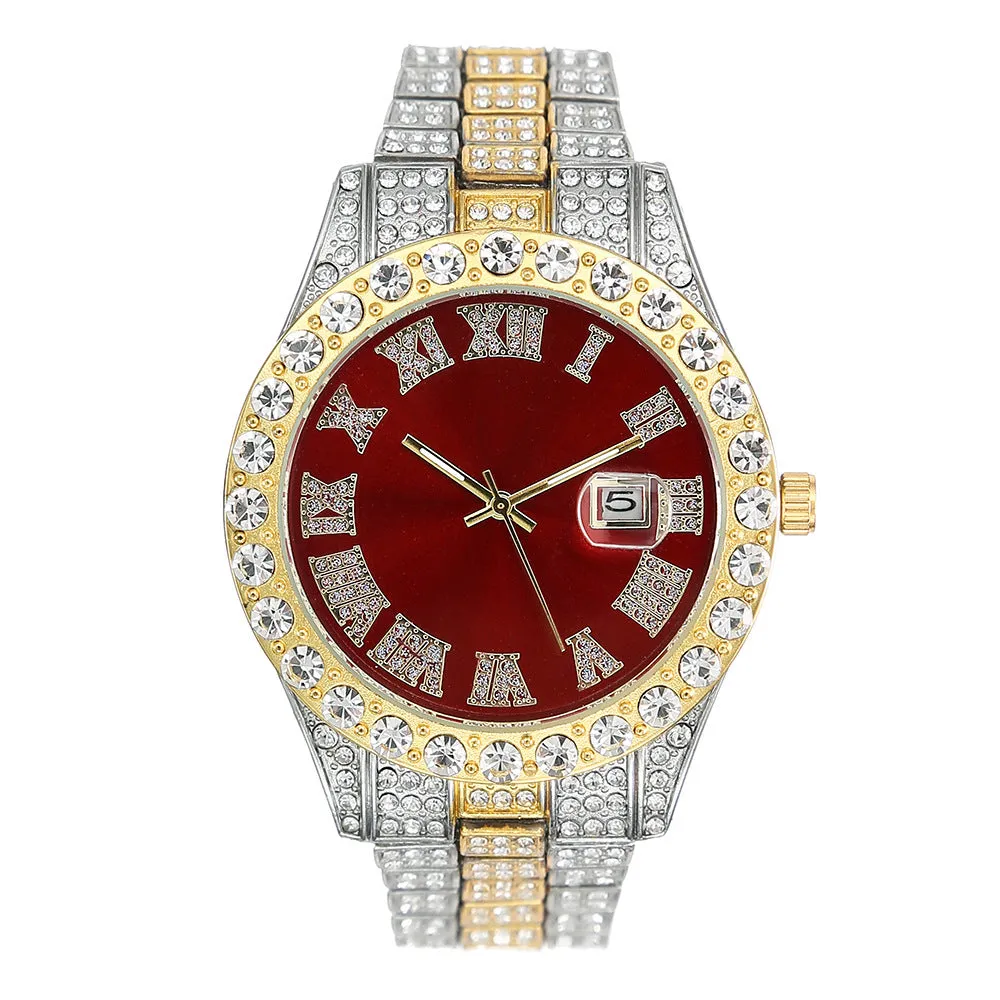 Men's Watch Fashion Alloy Diamond Starry Calendar Quartz Watch Business Casual Men's Quartz Watch