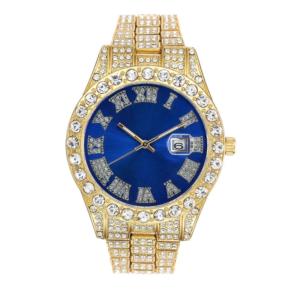 Men's Watch Fashion Alloy Diamond Starry Calendar Quartz Watch Business Casual Men's Quartz Watch