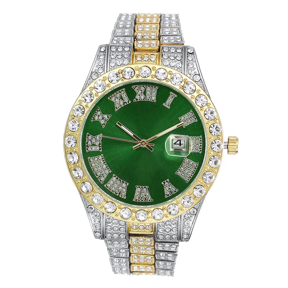 Men's Watch Fashion Alloy Diamond Starry Calendar Quartz Watch Business Casual Men's Quartz Watch