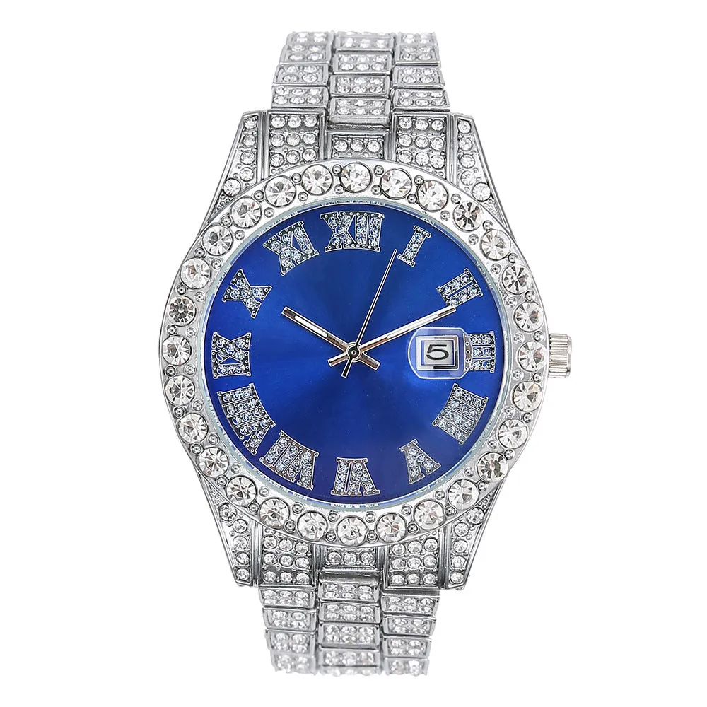 Men's Watch Fashion Alloy Diamond Starry Calendar Quartz Watch Business Casual Men's Quartz Watch