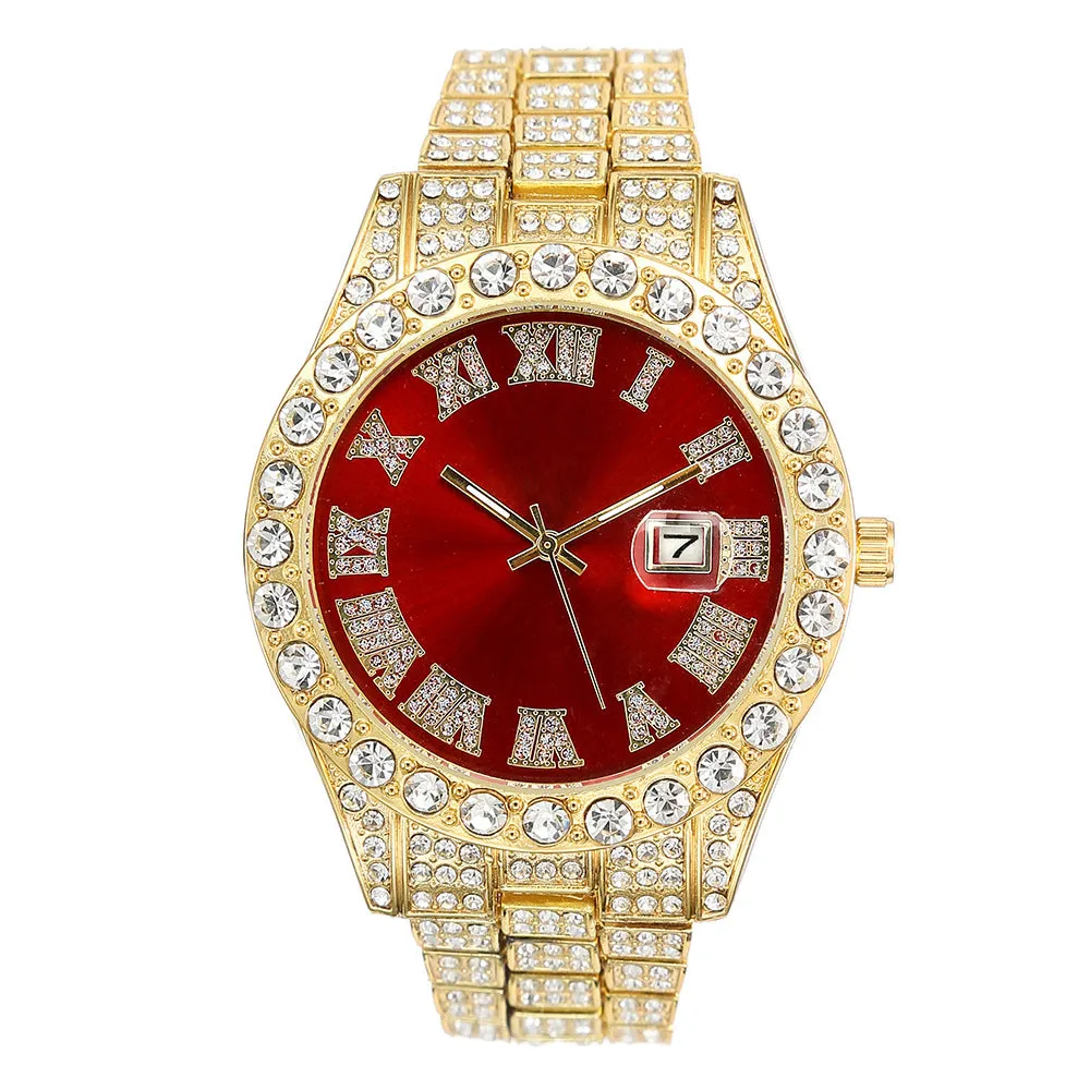 Men's Watch Fashion Alloy Diamond Starry Calendar Quartz Watch Business Casual Men's Quartz Watch