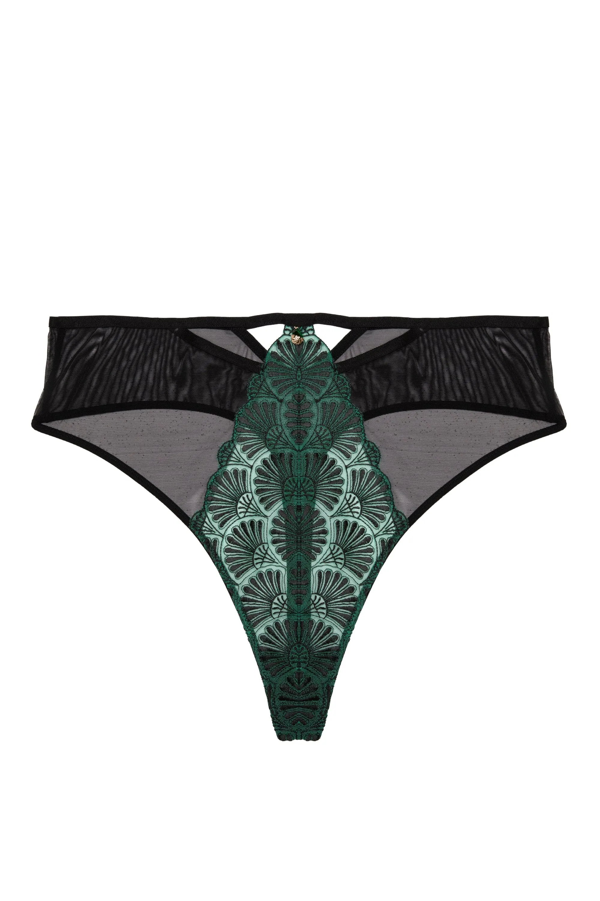 Mia Black And Jade Deco Embroidery HighWaist Thong