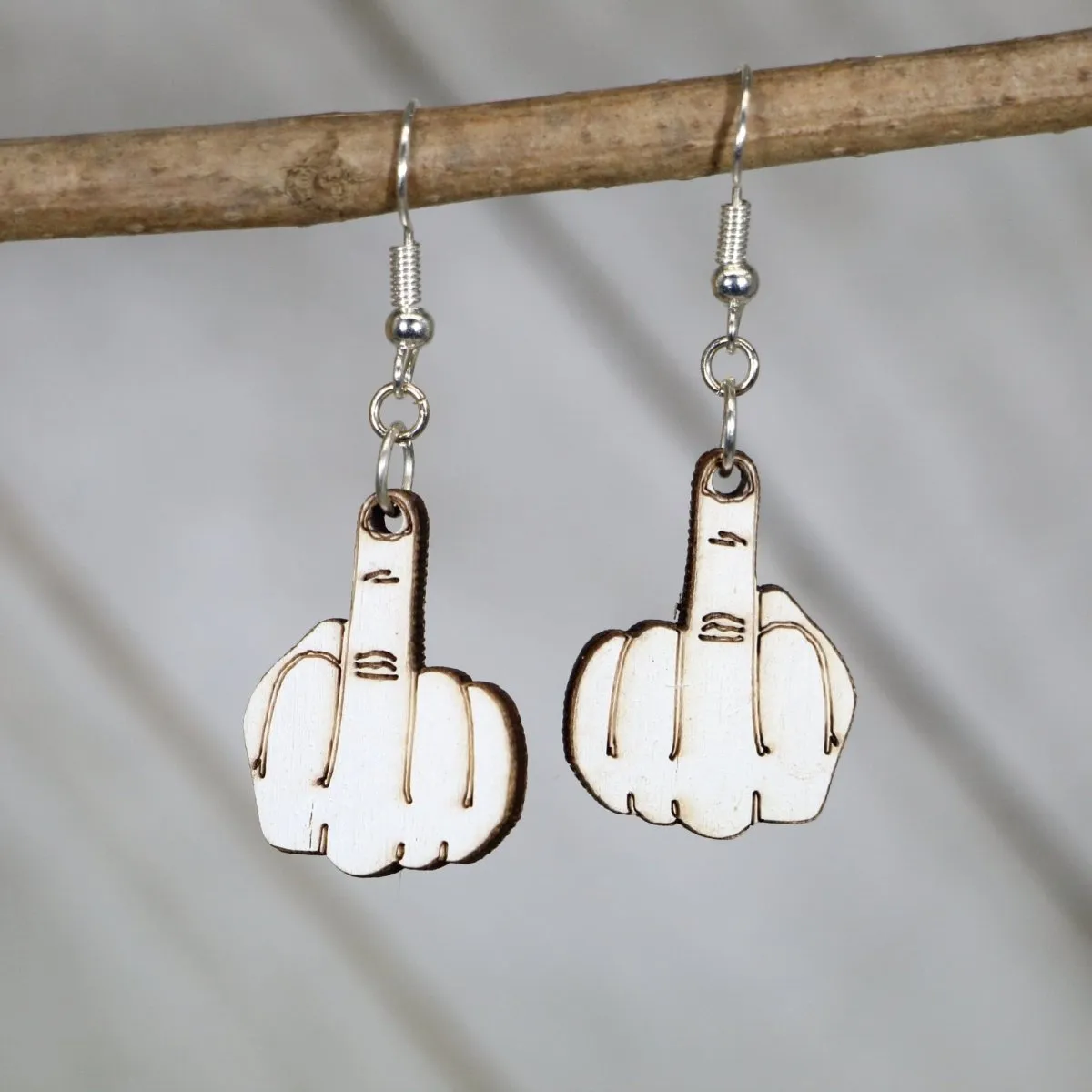 Middle Finger "Fuck You" Wooden Dangle Earrings by Cate's Concepts, LLC