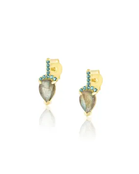 Mini Labradorite Pear Pave Stone Earrings