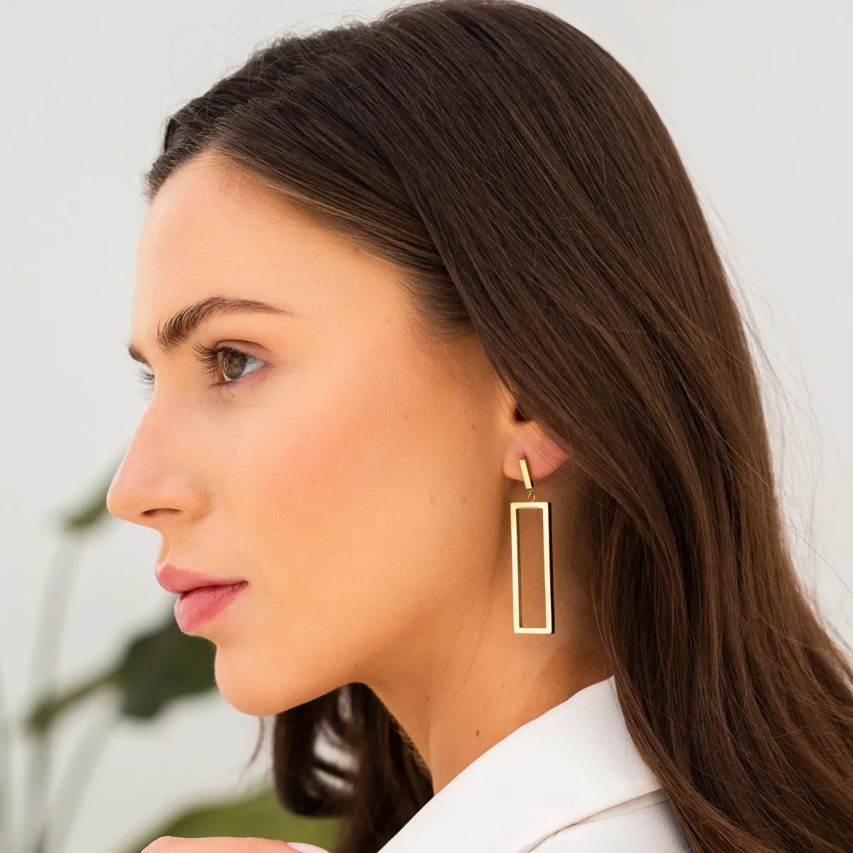 Minimal Rectangle Dangle Earrings - Gold