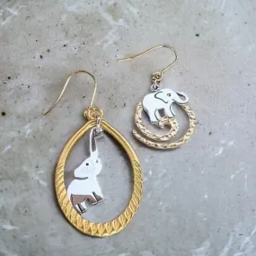 Mismatched Elephant two-tone hook earrings