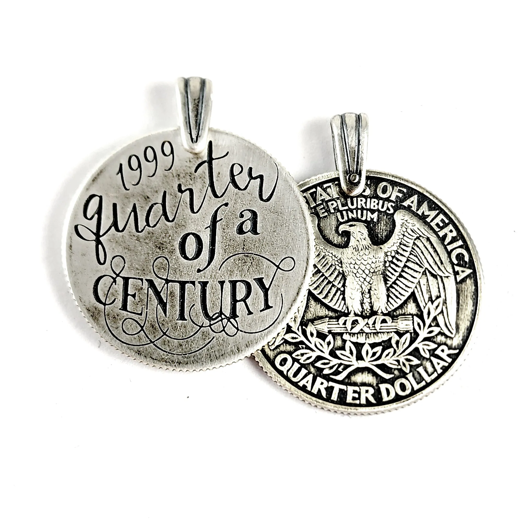 Modern 90% Silver Quarter of a Century Necklace Pendant - 25th Anniversary Gift