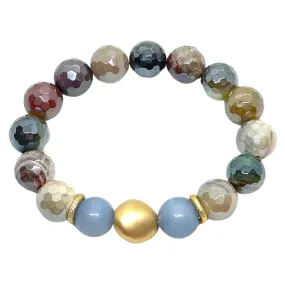 Mookaite And Blue Jade with Matte Gold Nugget Stretch Bracelet