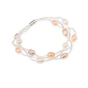 Multi-strand Freshwater Pearl Bracelet with Magnetic Clasp for Women