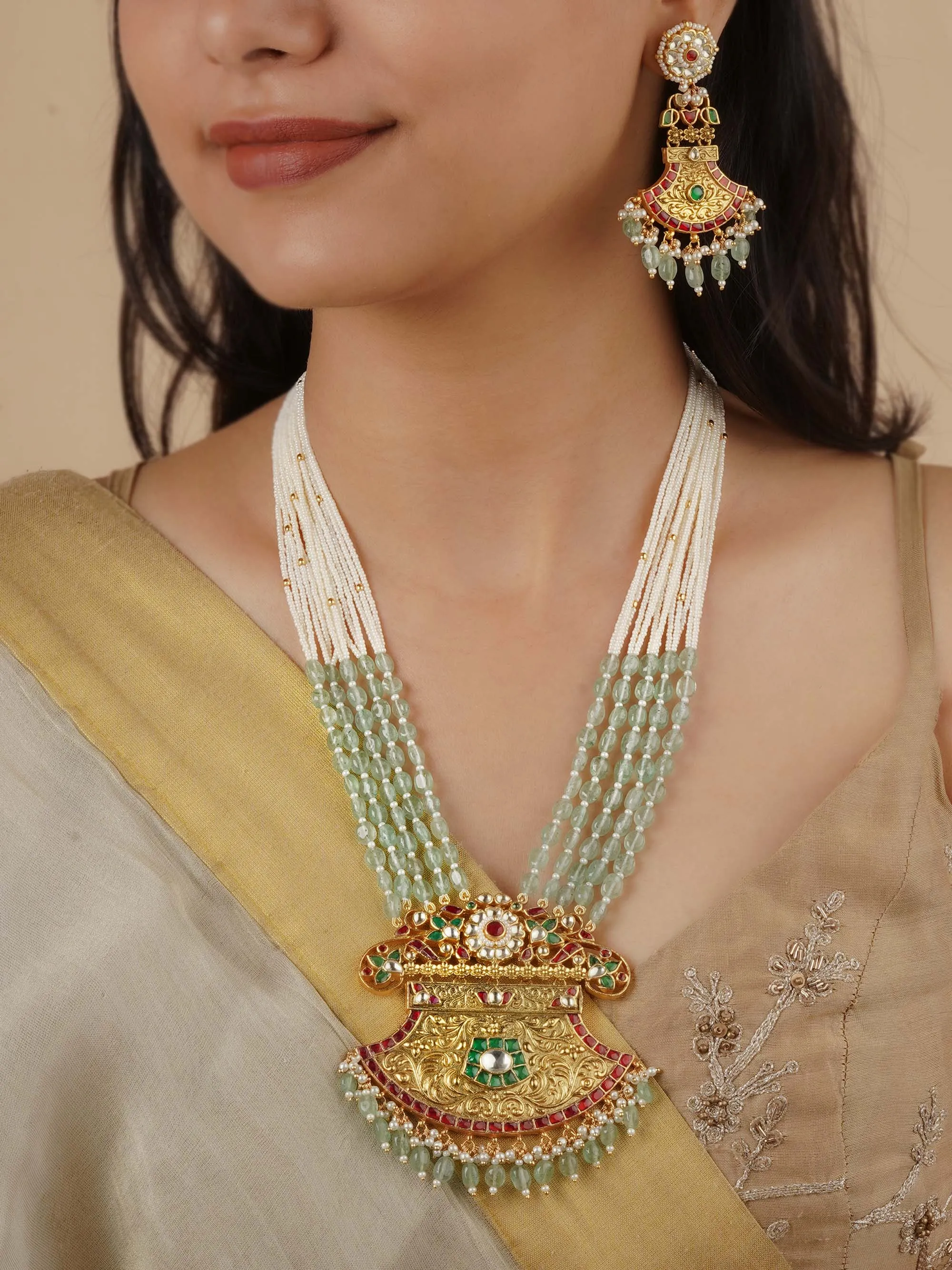 Multicolor Gold Plated Jadau Kundan Necklace Set - MS2144M