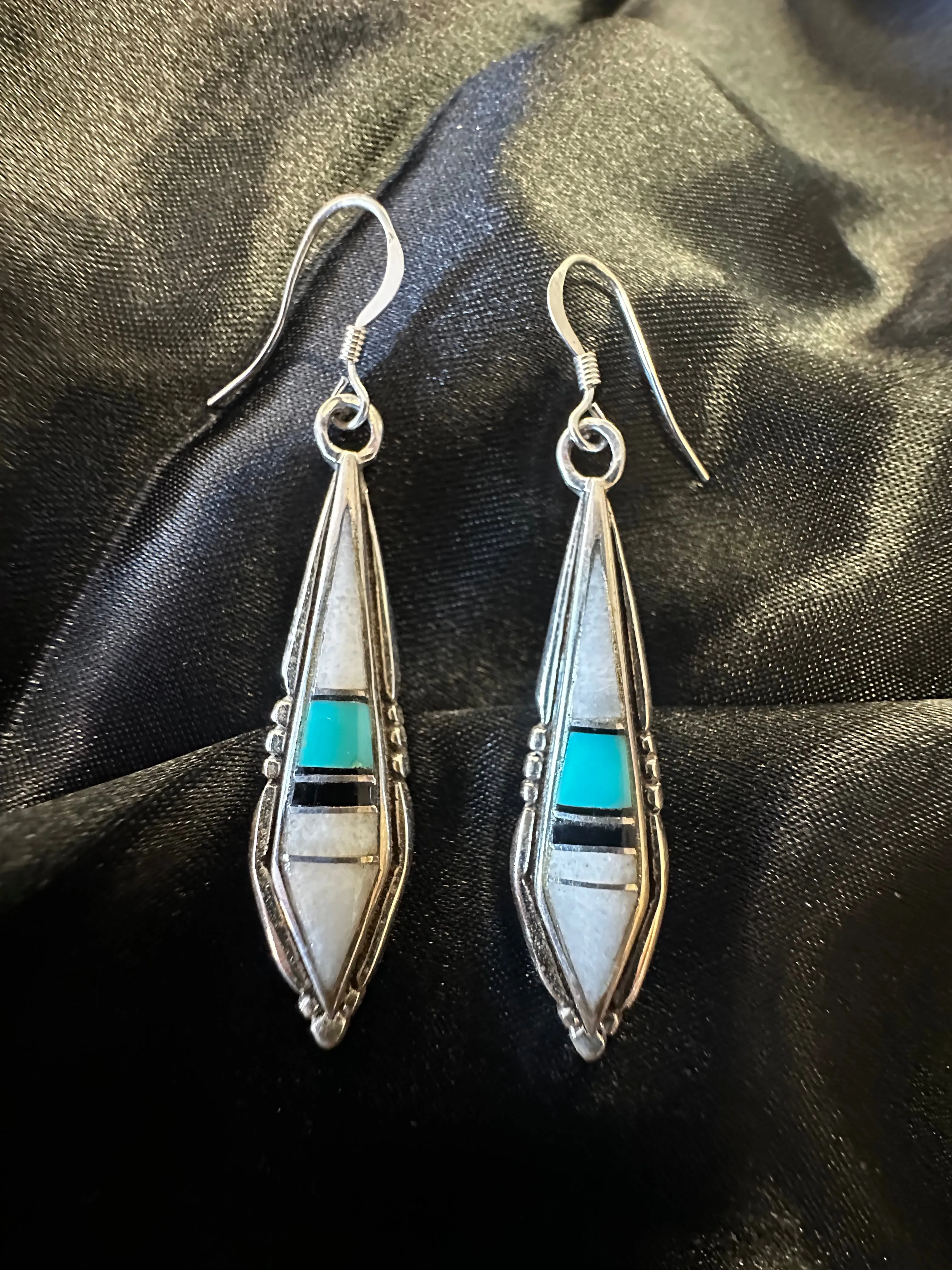 Multicolor Mother of Pearl & Turquoise Dangle Earrings