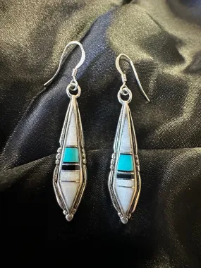 Multicolor Mother of Pearl & Turquoise Dangle Earrings