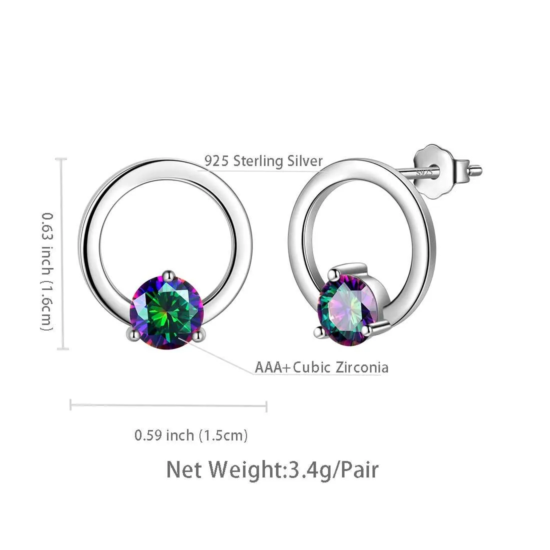 Mystic Topaz Stud Earrings Women Jewelry Sterling Silver Hollow Round