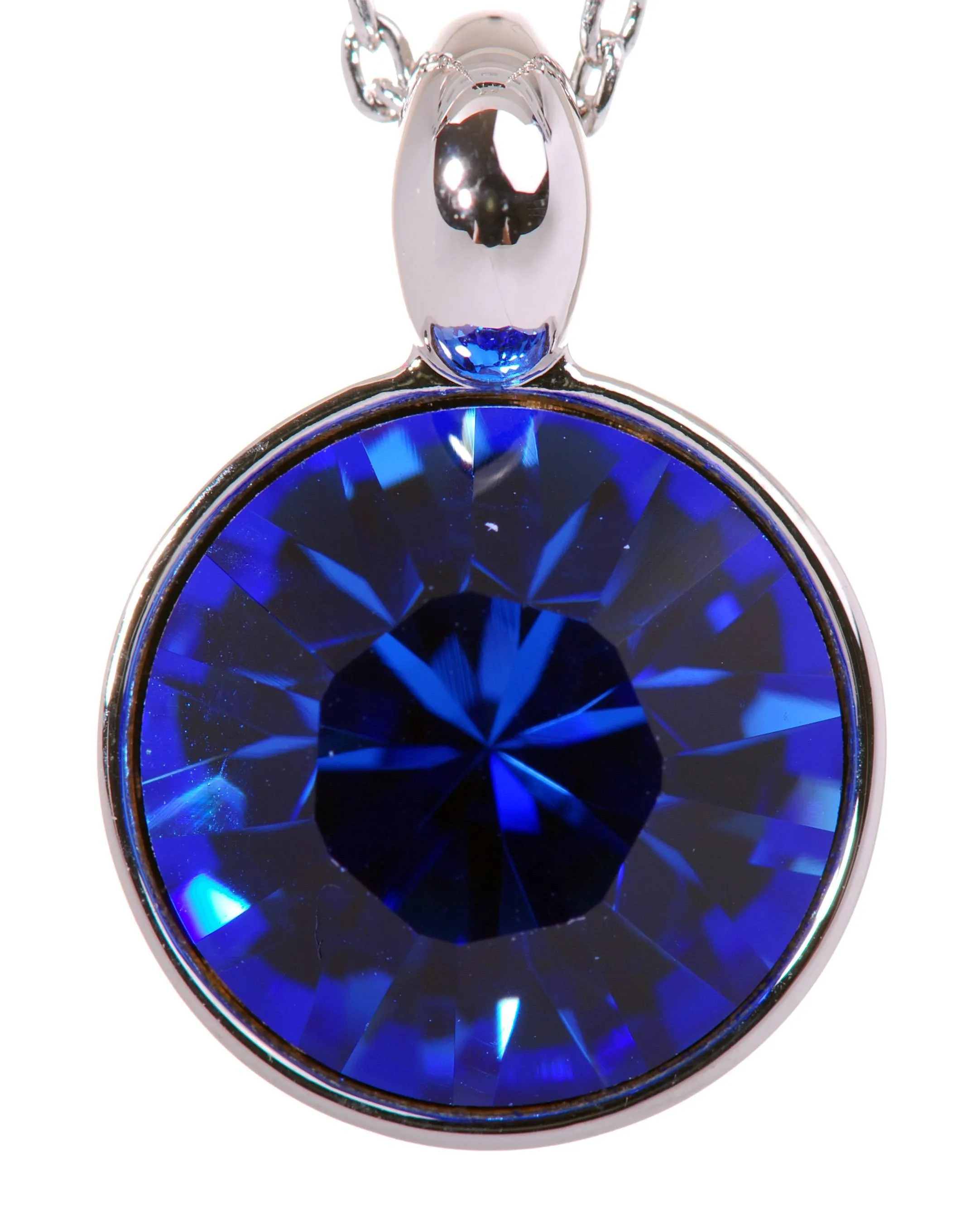 N7168 Sapphire Rhodium Swarovski Round Dot Pendant Necklace