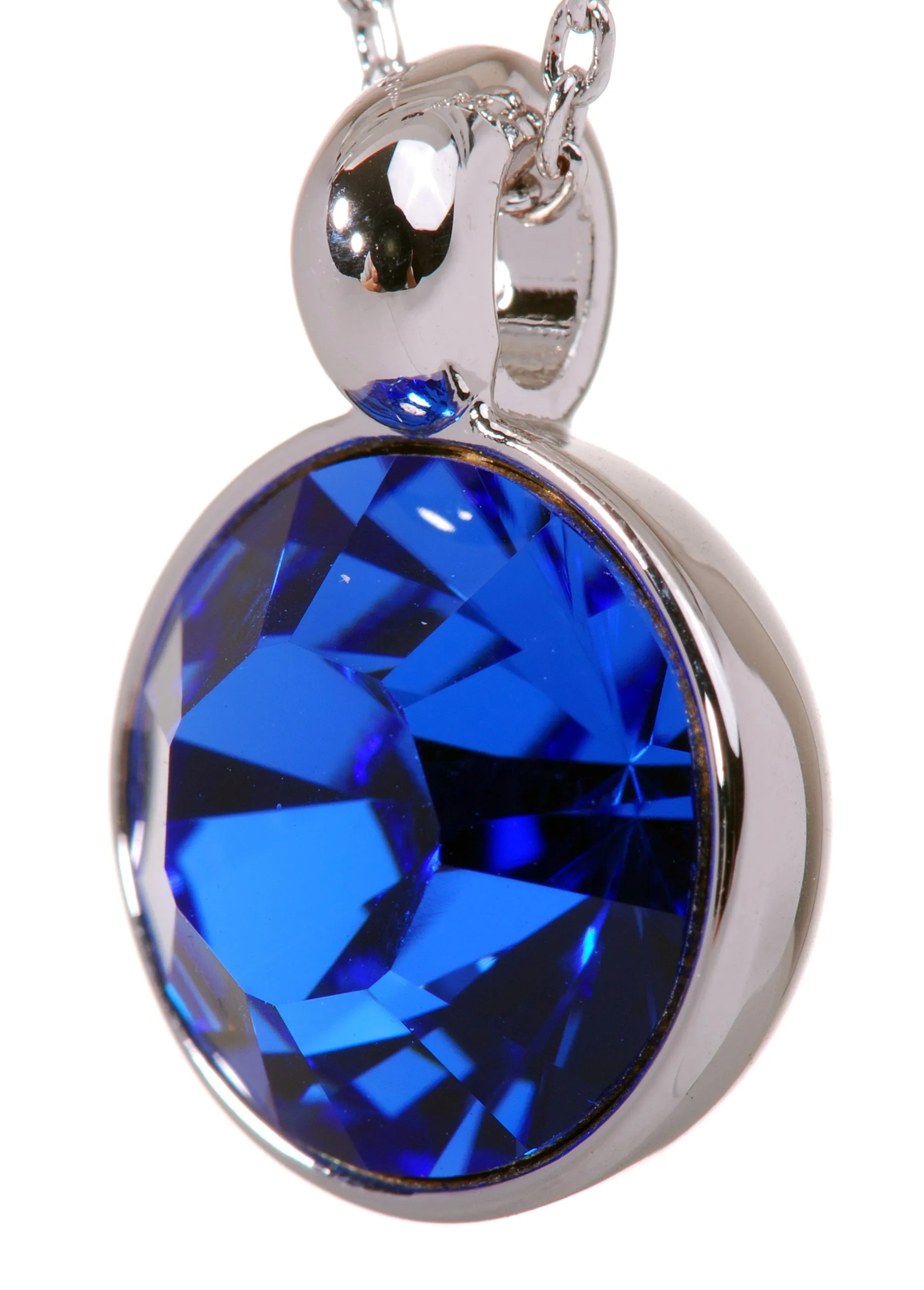 N7168 Sapphire Rhodium Swarovski Round Dot Pendant Necklace