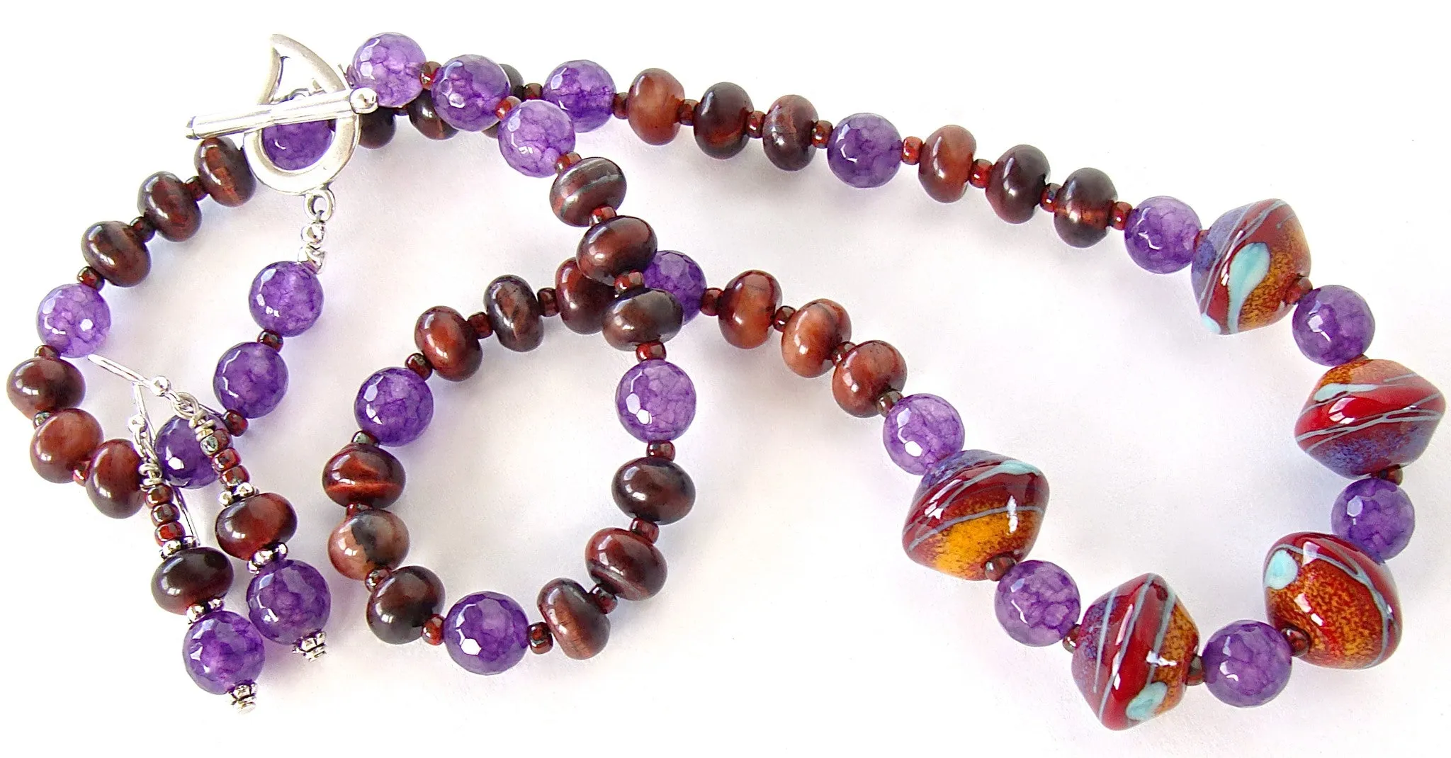 Naomi: Earthy Jewelry with Art Glass and Purple Gemstones