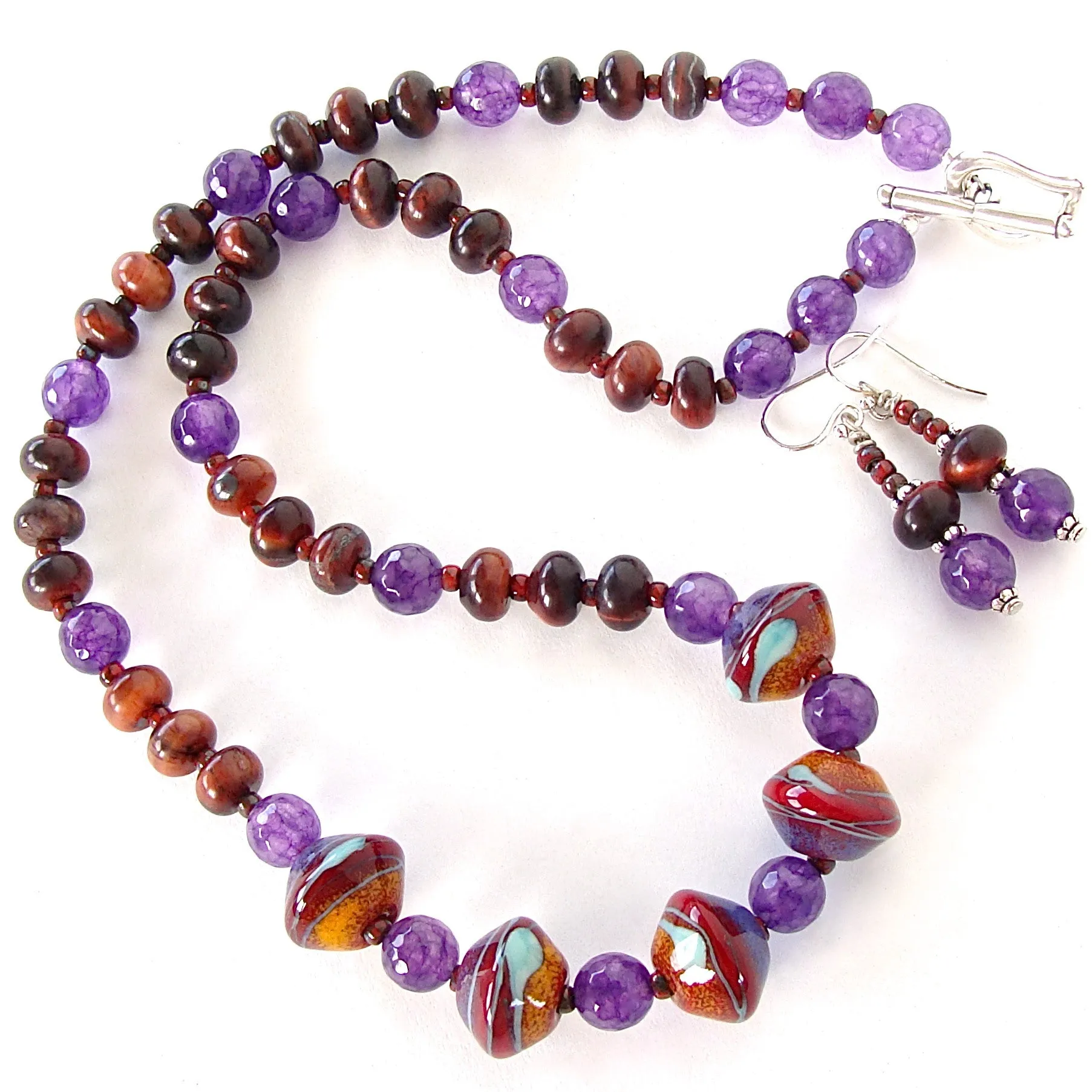 Naomi: Earthy Jewelry with Art Glass and Purple Gemstones