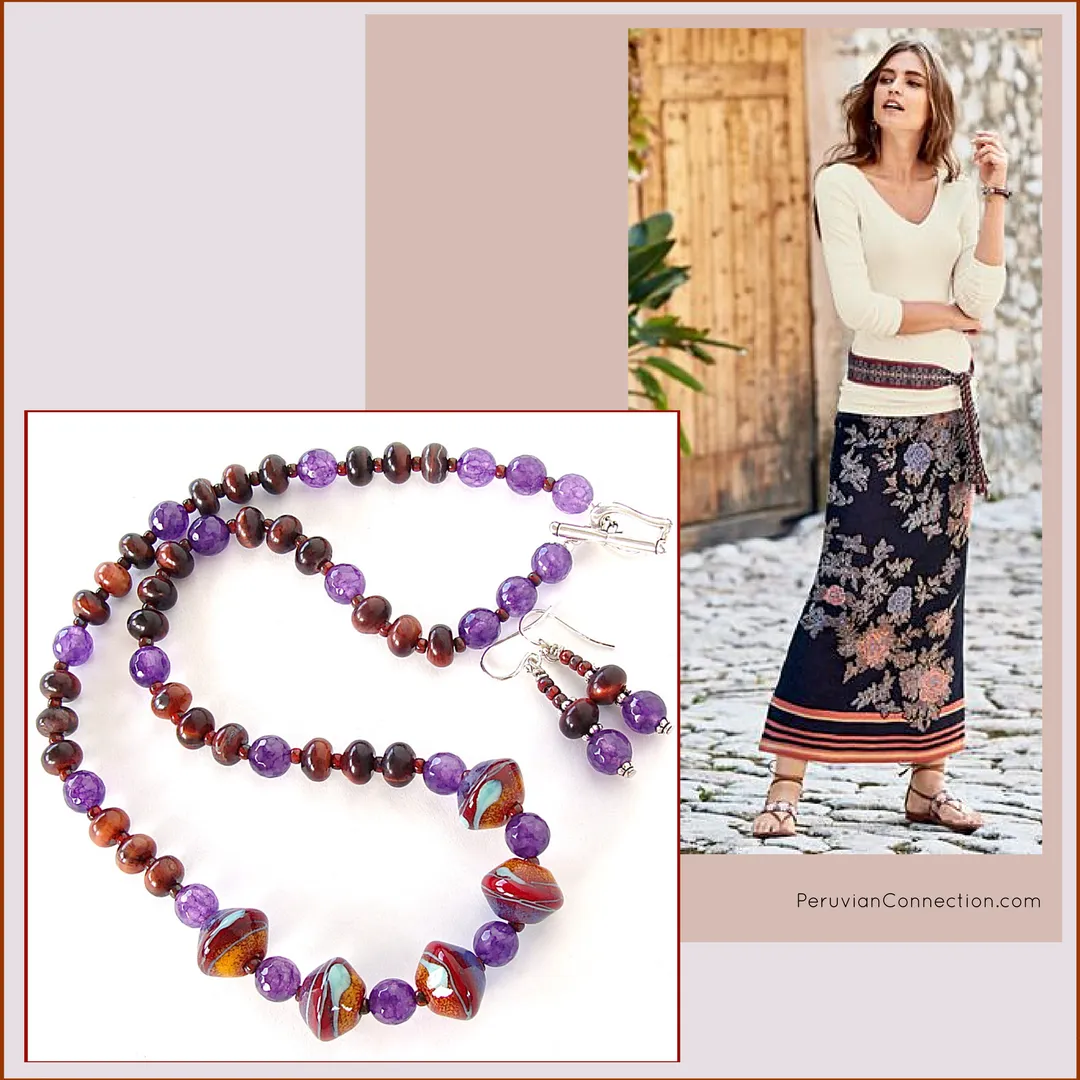 Naomi: Earthy Jewelry with Art Glass and Purple Gemstones