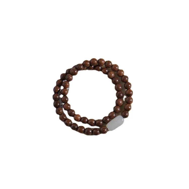 National Sandalwood and Hetian Jade Bracelet with Double Beads