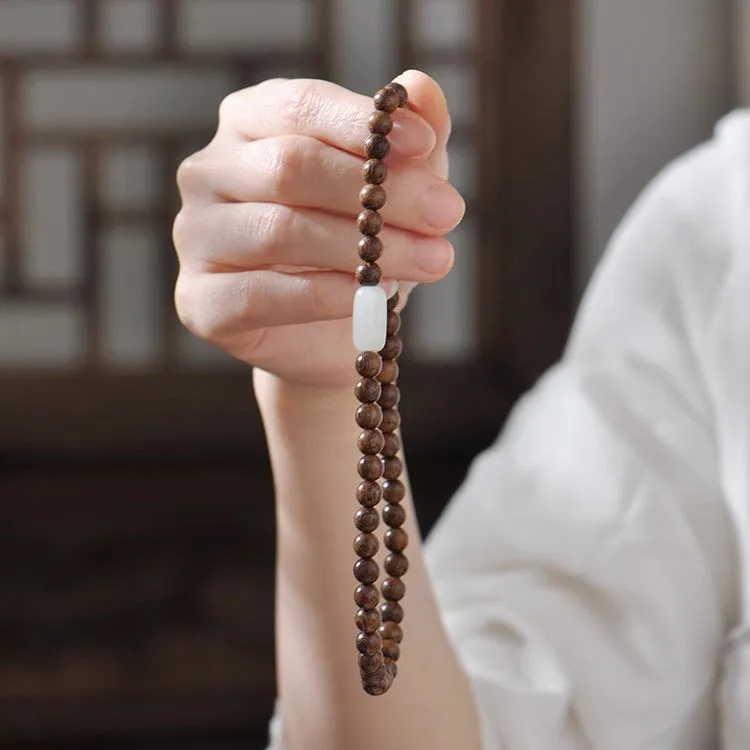 National Sandalwood and Hetian Jade Bracelet with Double Beads