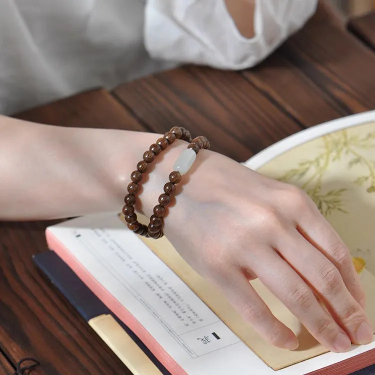 National Sandalwood and Hetian Jade Bracelet with Double Beads