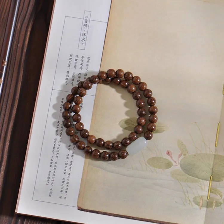 National Sandalwood and Hetian Jade Bracelet with Double Beads