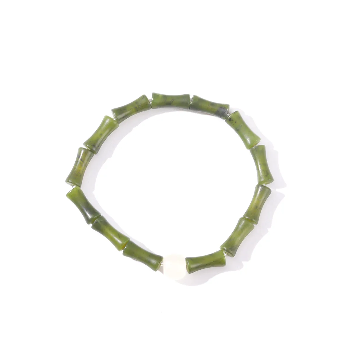 National Style Olive, Jade, and Bamboo Joint Art Handstrung Bracelet