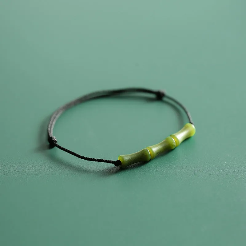 National Style Olive, Jade, and Bamboo Joint Art Handstrung Bracelet