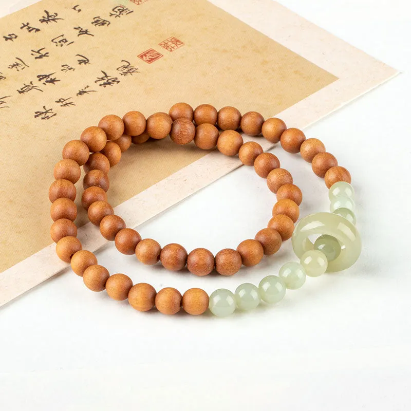 National Style Sandalwood and Hetian Jade Bracelet for Couples