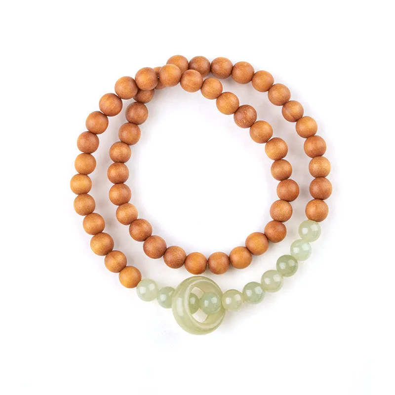 National Style Sandalwood and Hetian Jade Bracelet for Couples