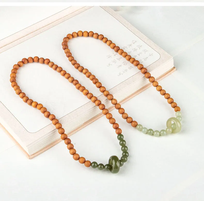 National Style Sandalwood and Hetian Jade Bracelet for Couples