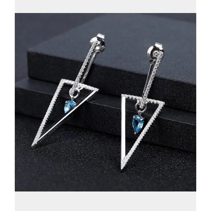 Natural Blue Topaz Drop Earrings in S925 Silver