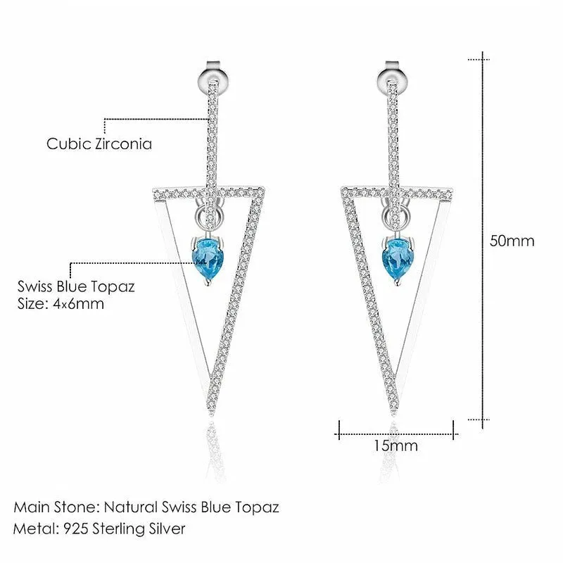 Natural Blue Topaz Drop Earrings in S925 Silver