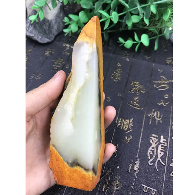 Natural Hetian Jade Rough Nephrite Raw (190g, 116X37X30mm)