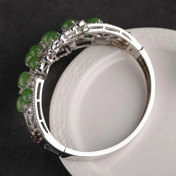 Natural Jade Bracelet Nephrite Silver Bracelet NB152