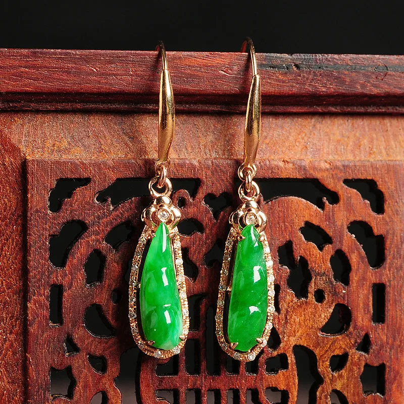 Natural Jade Earrings Jadeite Gold Earrings EG17