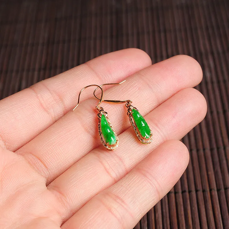 Natural Jade Earrings Jadeite Gold Earrings EG17