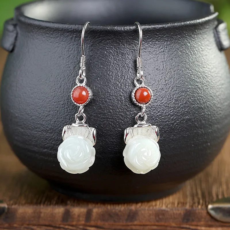 Natural Jade Earrings Nephrite Agate Silver Earrings ZNE479