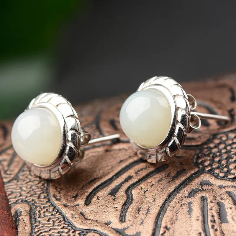 Natural Jade Earrings Nephrite Silver Earrings NE158