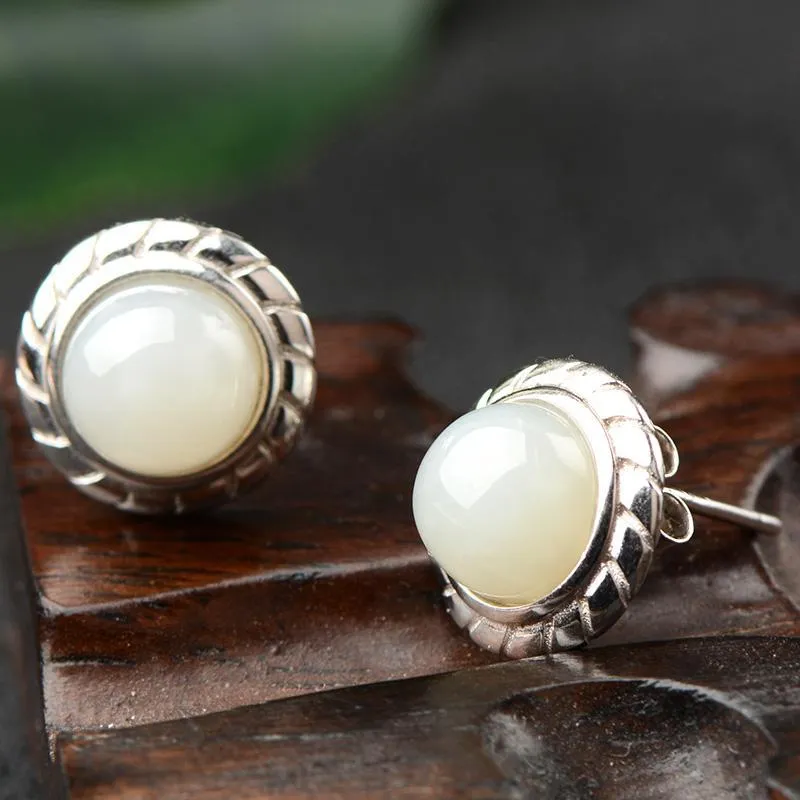 Natural Jade Earrings Nephrite Silver Earrings NE158